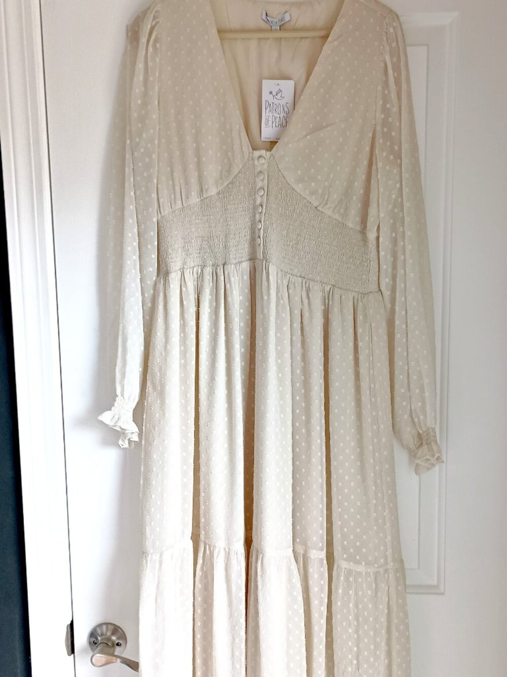 NEW! BOHO SMOCKED WAIST RUFFLES DOTS DRESS SZ L